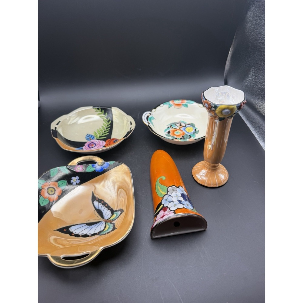 Vintage Noritake Japanese Hand Painted Porcelain Lot of 5 Floral Butterfly